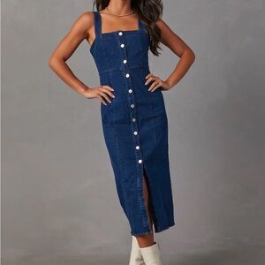 Denim Button Front Midi Dress